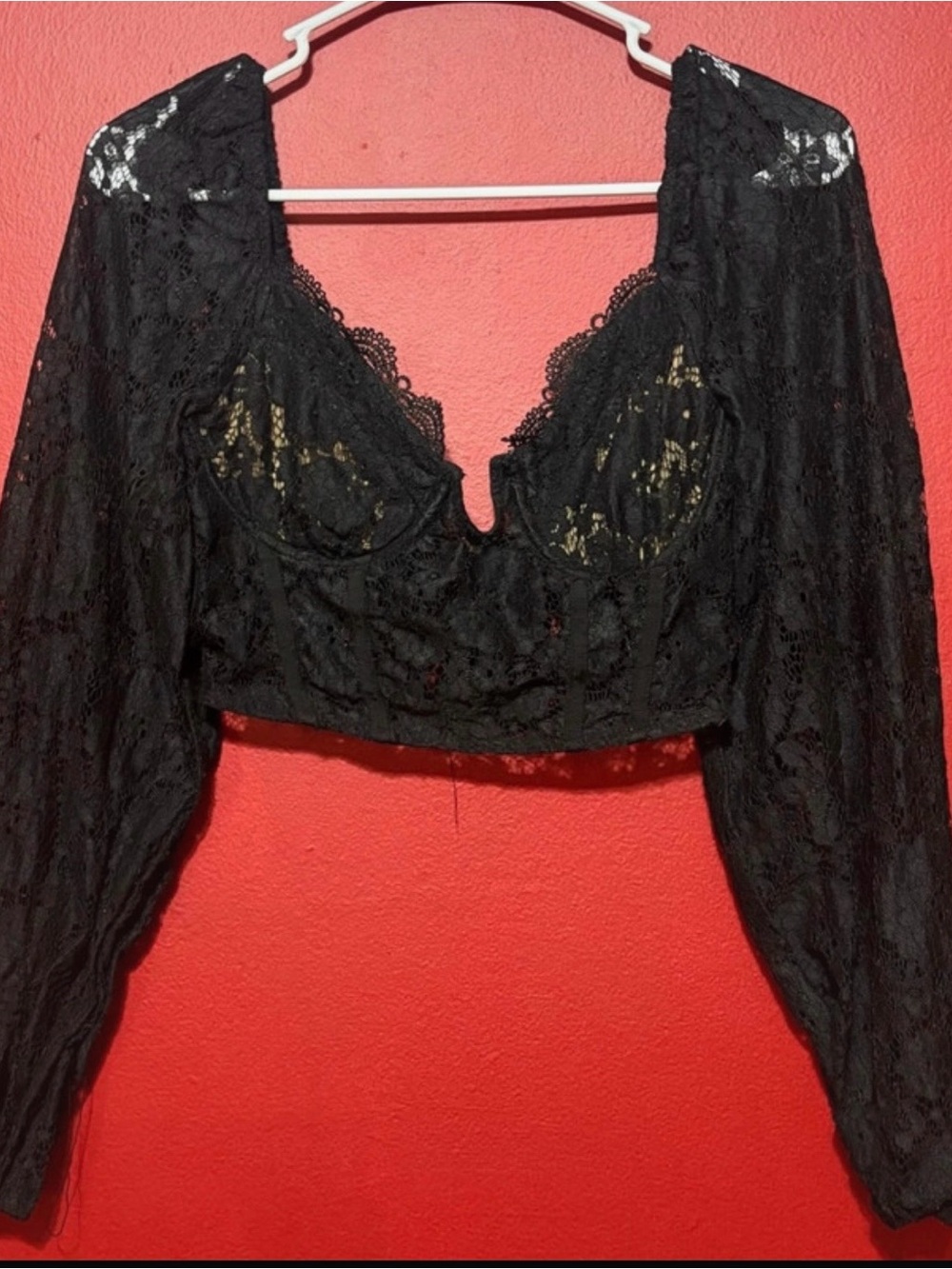 Lush Black Lace Long Sleeve Cropped Bustier